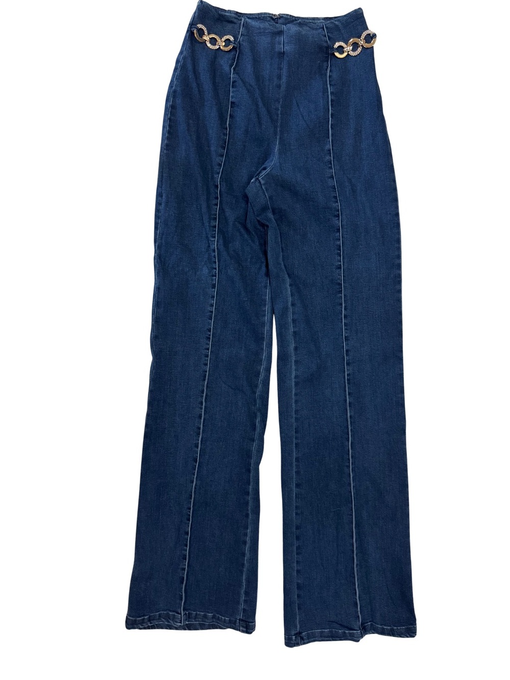 Valentine Rhinestone Chain Wide Leg High Rise Jeans Pants Size Small
